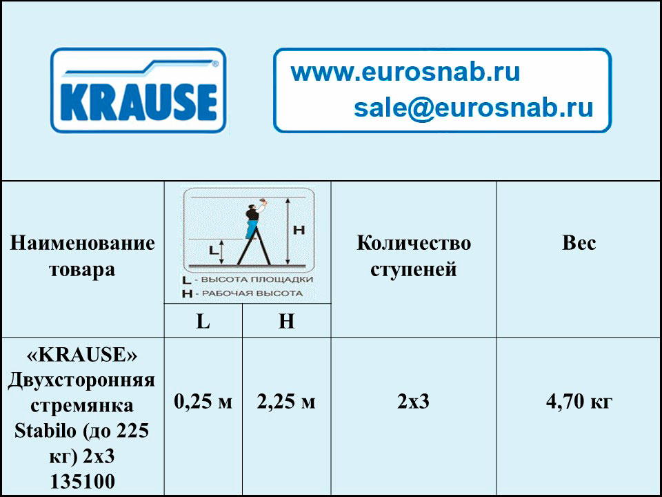 Двухсторонняя стремянка усиленная профессиональная KRAUSE STABILO 2х3 (до 225 кг) 135100 Двухсторонняя стремянка усиленная профессиональная KRAUSE STABILO 2х3 (до 225 кг) 135100