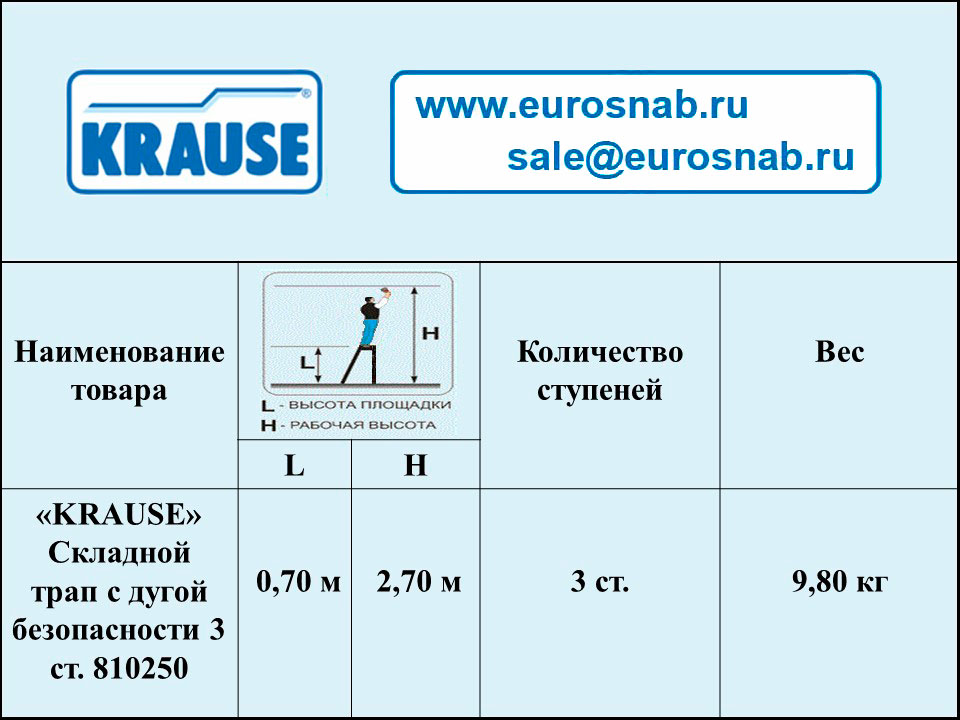 Складной трап алюминиевый с дугой безопасности KRAUSE STABILO 3 ступени 810526