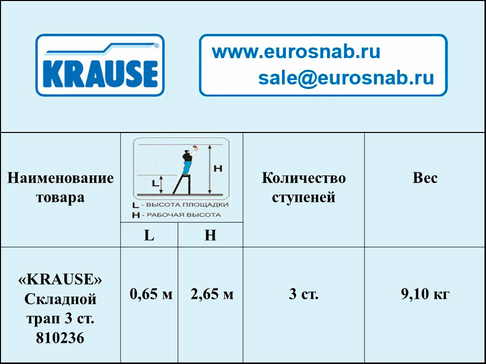 Складной трап алюминиевый KRAUSE STABILO 3 ступени (без дуги) 810519