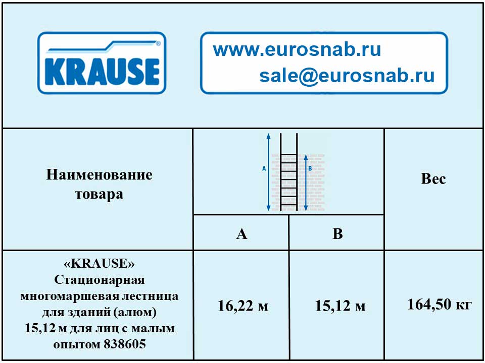 Стационарная многомаршевая лестница для зданий KRAUSE (алюминий) 15,12 м для лиц с малым опытом 838605