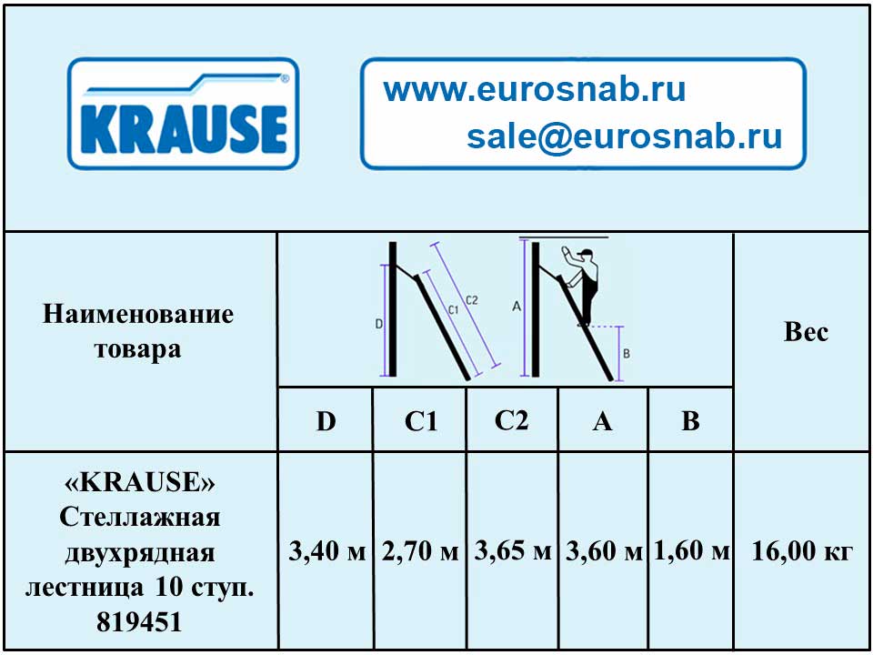 Стеллажная двухрядная лестница KRAUSE Stabilo 10 ступ. 819451