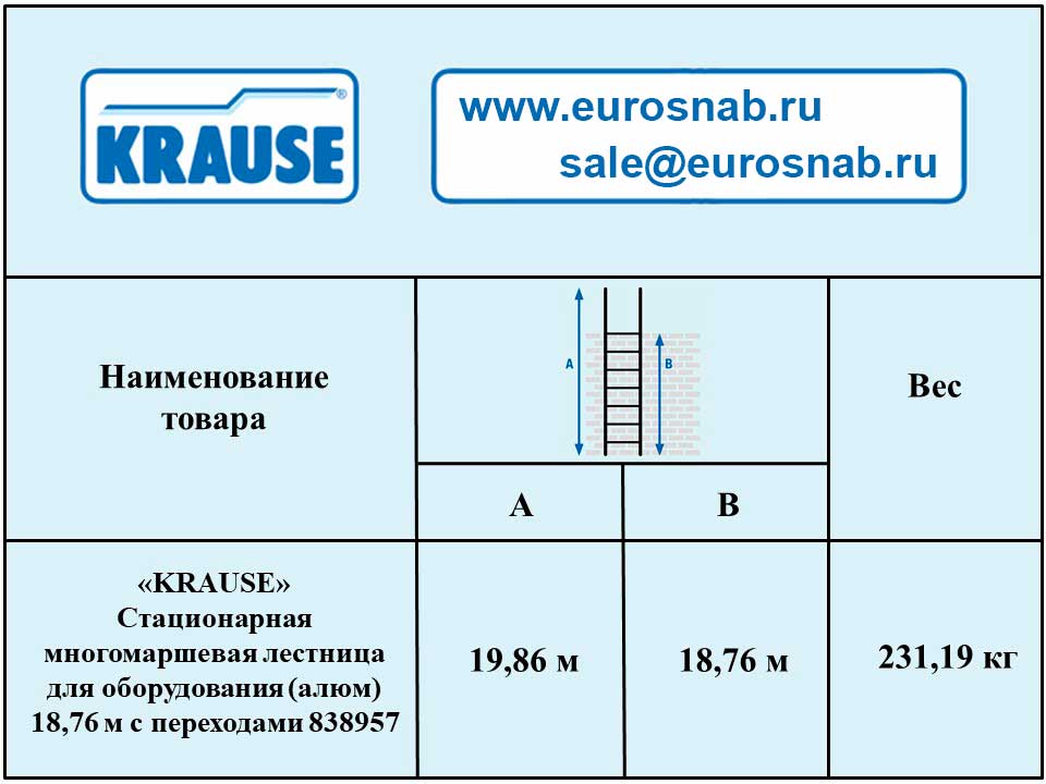 Стационарная многомаршевая лестница для оборудования KRAUSE (алюминий) 18,76 м с переходами 838957