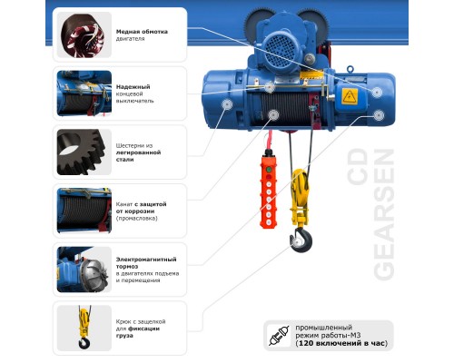 Таль электрическая канатная GEARSEN CD 5,0т, 9м (380В)