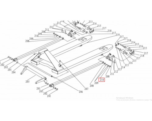 210 Ось крепления тяги 16х103 к раме роликов для тележек JC (push rod connecting shaft)