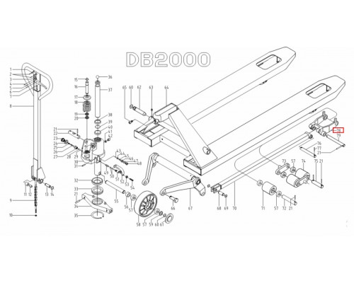 78 Кронштейн подвилочных колёс для тележки гидравлической DB (Wheel frame (middle))