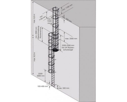 Стационарная многомаршевая лестница для оборудования KRAUSE (алюминий) 17,64 м с переходами 838940
