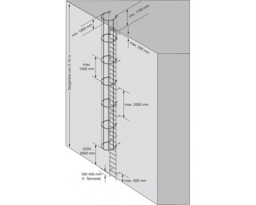 Стационарная одномаршевая лестница для зданий KRAUSE (алюминий) 8,40 м 838445