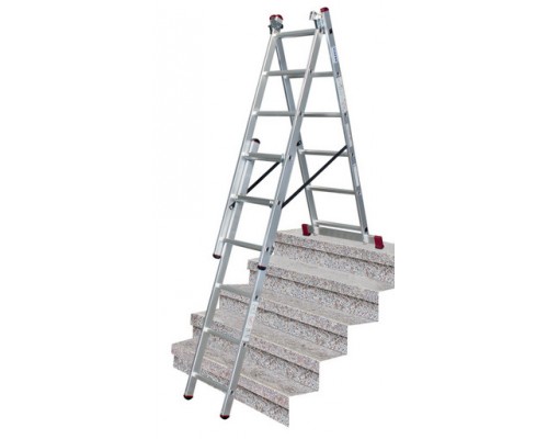 Алюминиевая трехсекционная лестница с функцией лестничных пролетов KRAUSE CORDA 3х7 013378